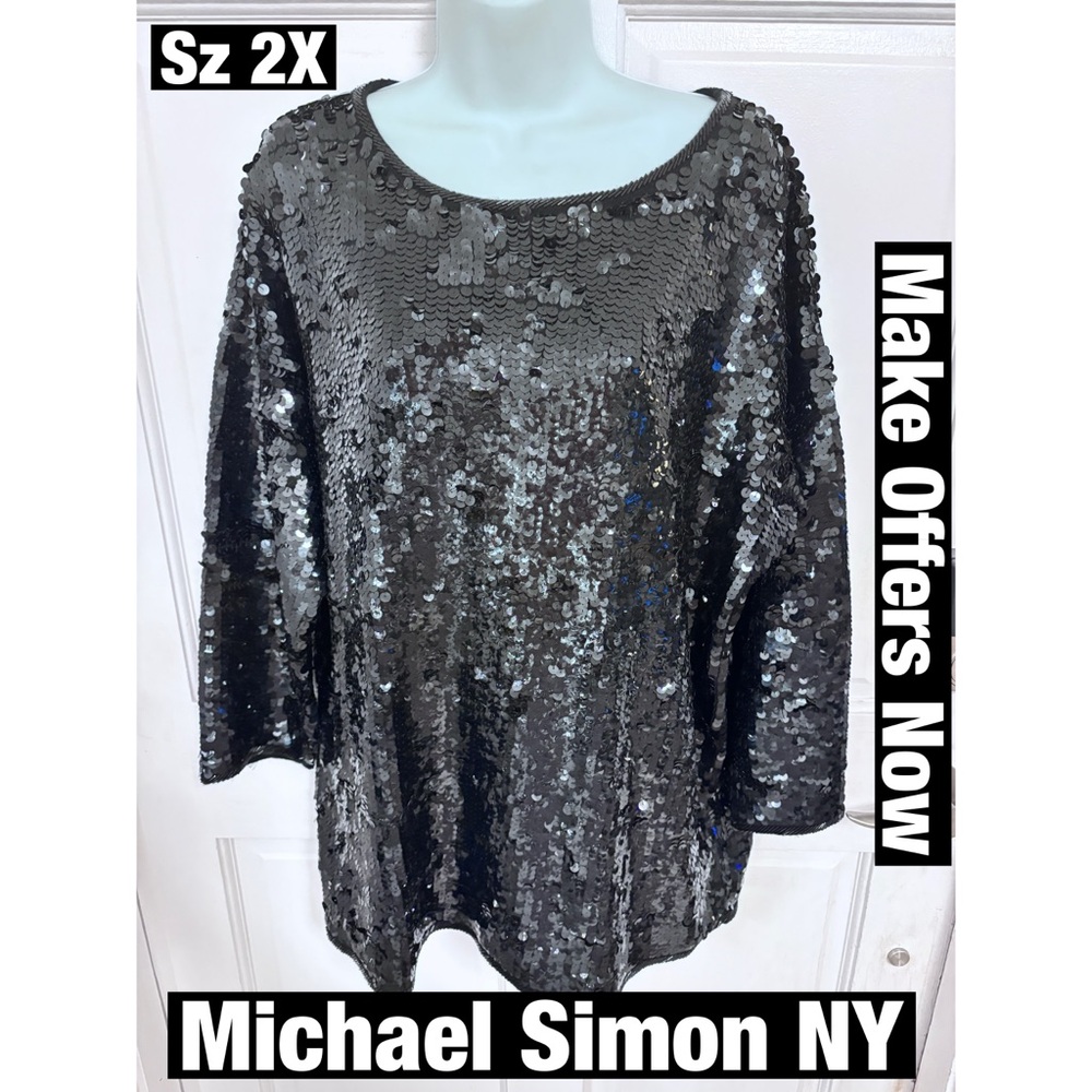 Michael Simon NY Vintage Black Sequined and Beaded Plus Size Tunic